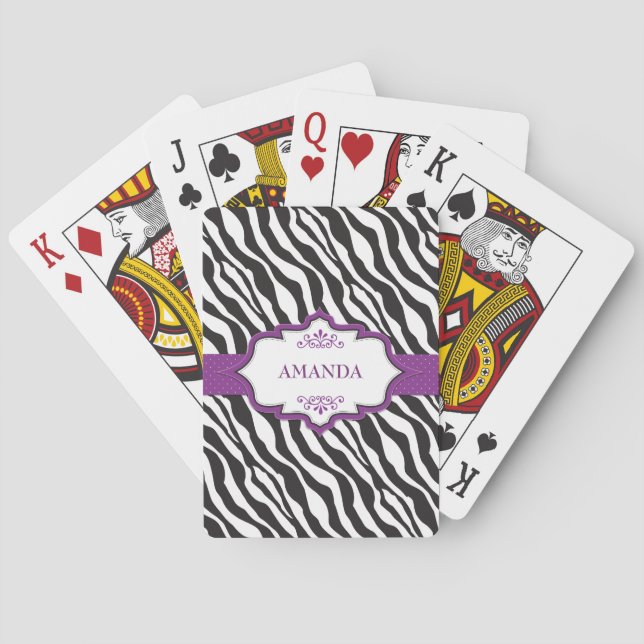 Zebra Purple Ribbon Playing Cards (Back)