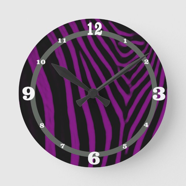 Zebra- Purple With Grey Accent Round Clock (Front)