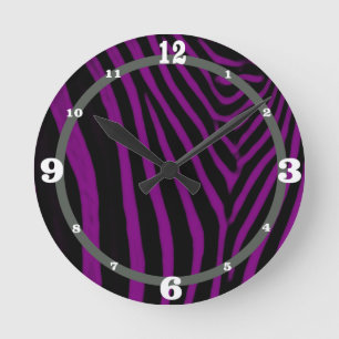 Zebra- Purple With Grey Accent Round Clock