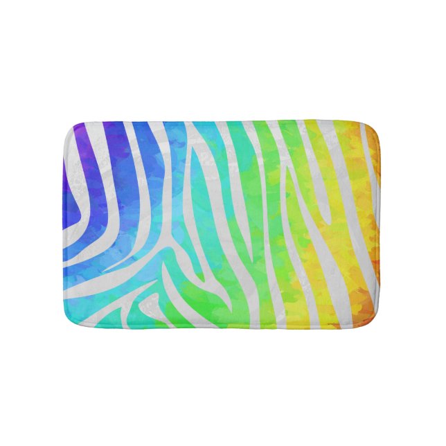 Zebra Rainbow and White Print Bath Mat (Front)