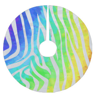 Zebra Rainbow and White Print Brushed Polyester Tree Skirt