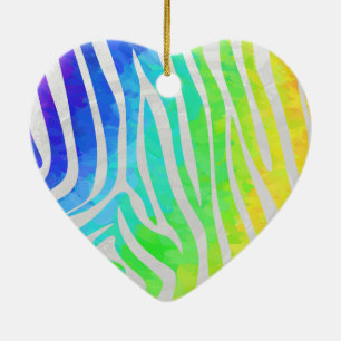 Zebra Rainbow and White Print Ceramic Tree Decoration