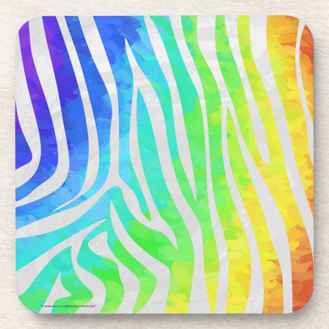 Zebra Rainbow and White Print Coaster (Front)