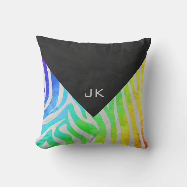 Zebra Rainbow and White Print Cushion (Front)