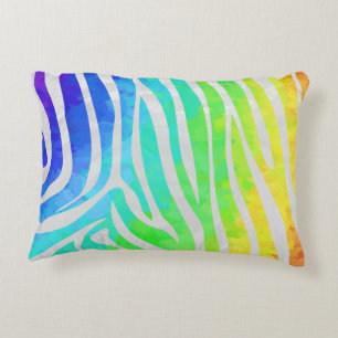 Zebra Rainbow and White Print Decorative Cushion