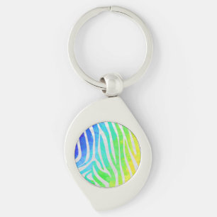 Zebra Rainbow and White Print Key Ring