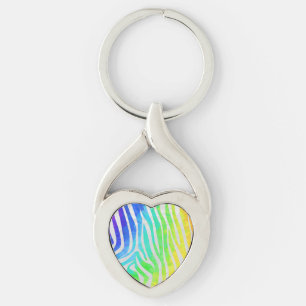 Zebra Rainbow and White Print Key Ring