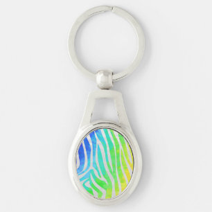 Zebra Rainbow and White Print Key Ring