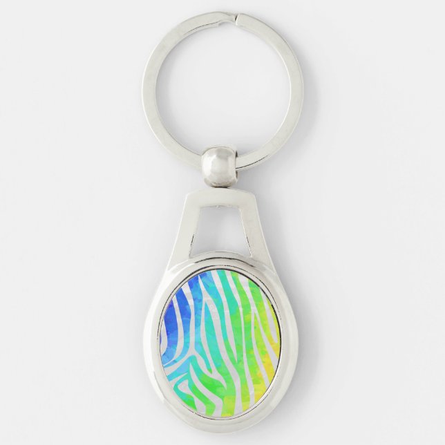 Zebra Rainbow and White Print Key Ring (Front)