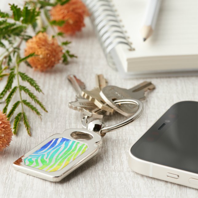 Zebra Rainbow and White Print Key Ring (Side)