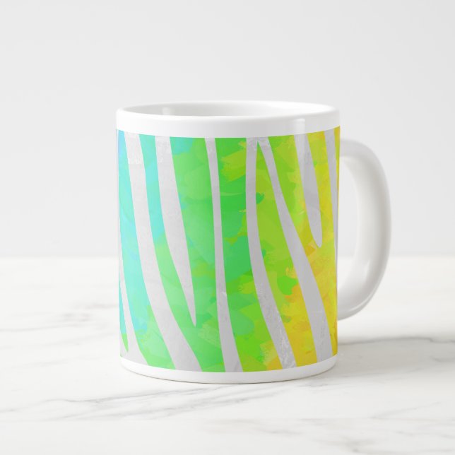 Zebra Rainbow and White Print Large Coffee Mug (Front Right)