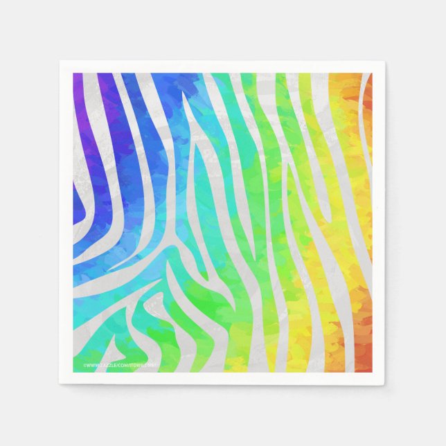 Zebra Rainbow and White Print Napkin (Front)