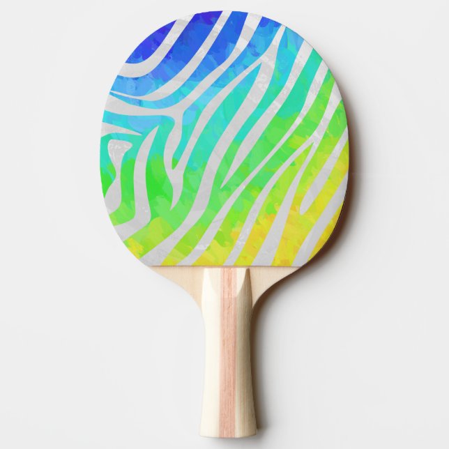 Zebra Rainbow and White Print Ping Pong Paddle (Back)