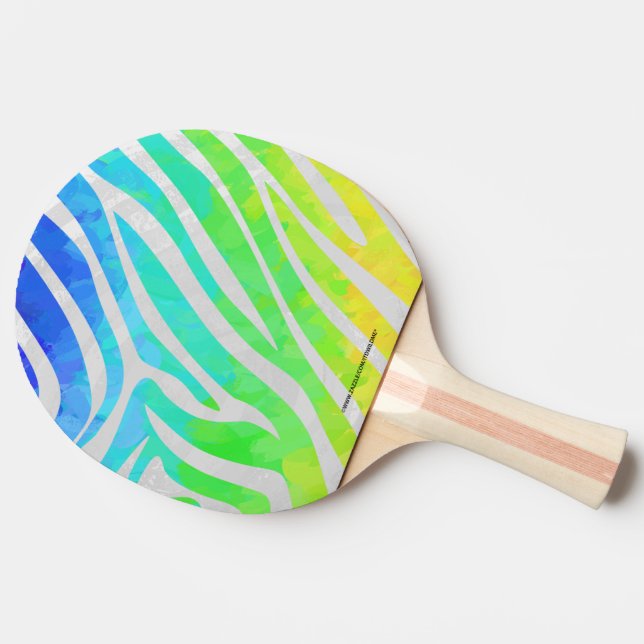 Zebra Rainbow and White Print Ping Pong Paddle (Side)