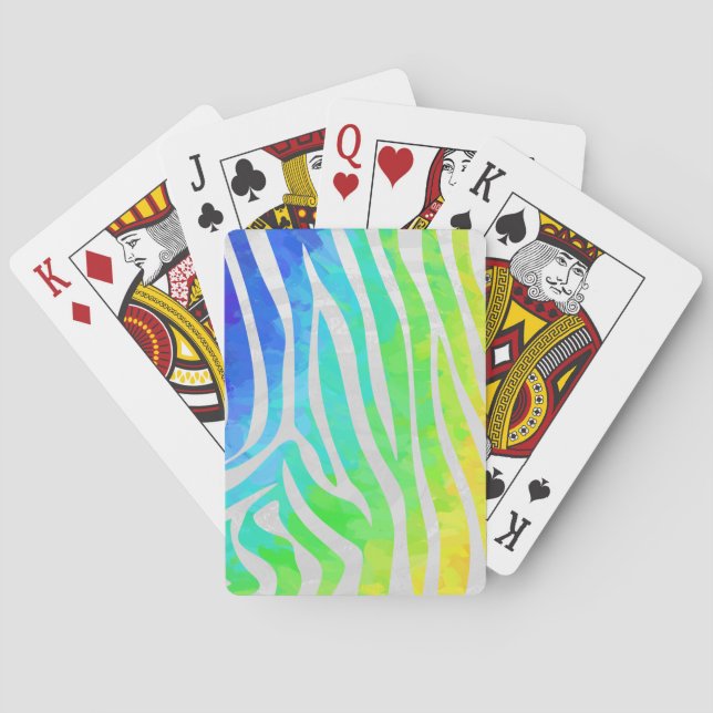 Zebra Rainbow and White Print Playing Cards (Back)