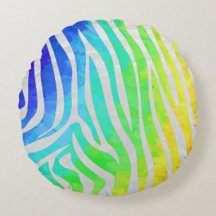 Zebra Rainbow and White Print Round Cushion