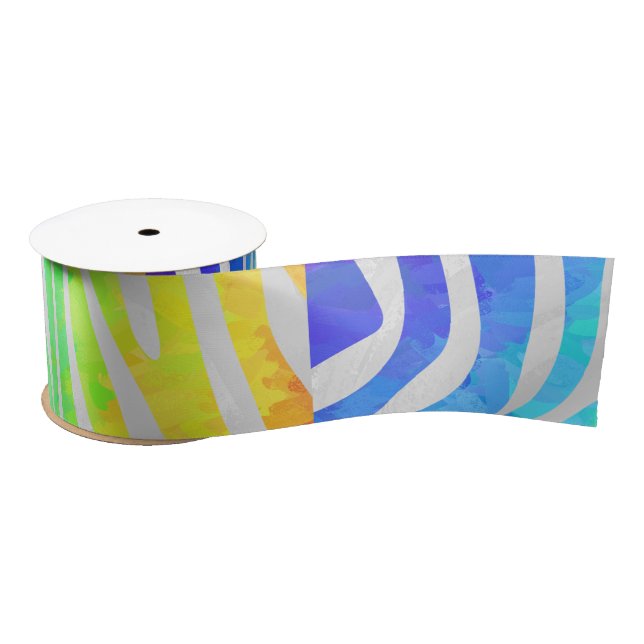 Zebra Rainbow and White Print Satin Ribbon (Spool)