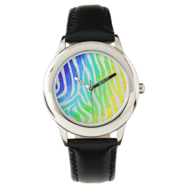 Zebra Rainbow and White Print Watch (Front)