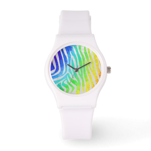 Zebra Rainbow and White Print Watch (Front)