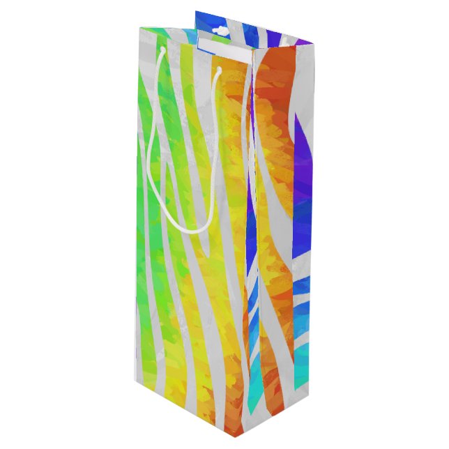 Zebra Rainbow and White Print Wine Gift Bag (Front Angled)