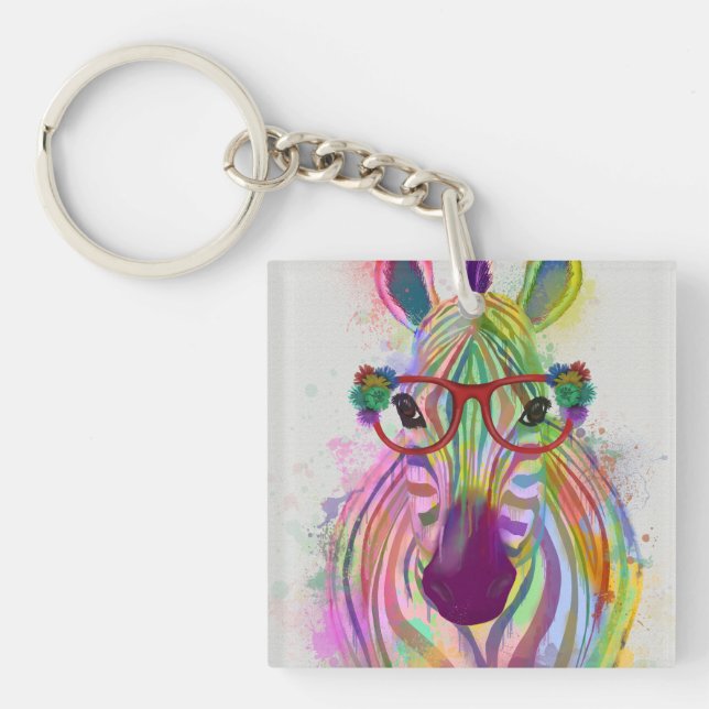 Zebra Rainbow Splash Key Ring (Front)