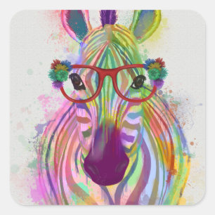 Zebra Rainbow Splash Square Sticker