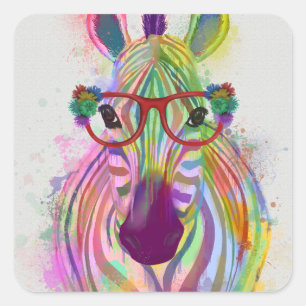 Zebra Rainbow Splash Square Sticker