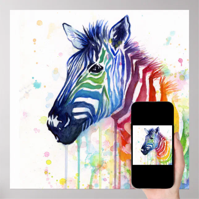 Zebra Rainbow Watercolor Painting Poster Zazzle