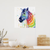 Zebra Rainbow Watercolor Painting Poster Zazzle