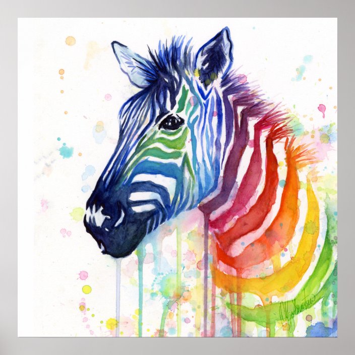 Zebra Rainbow Watercolor Painting Poster Zazzle Co Uk