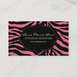 zebra+ raspberry Damask  business cards