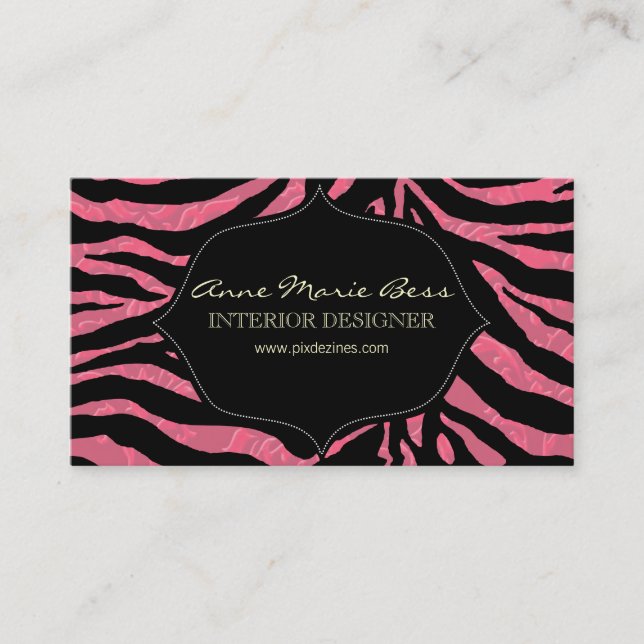 zebra+ raspberry Damask  business cards (Front)