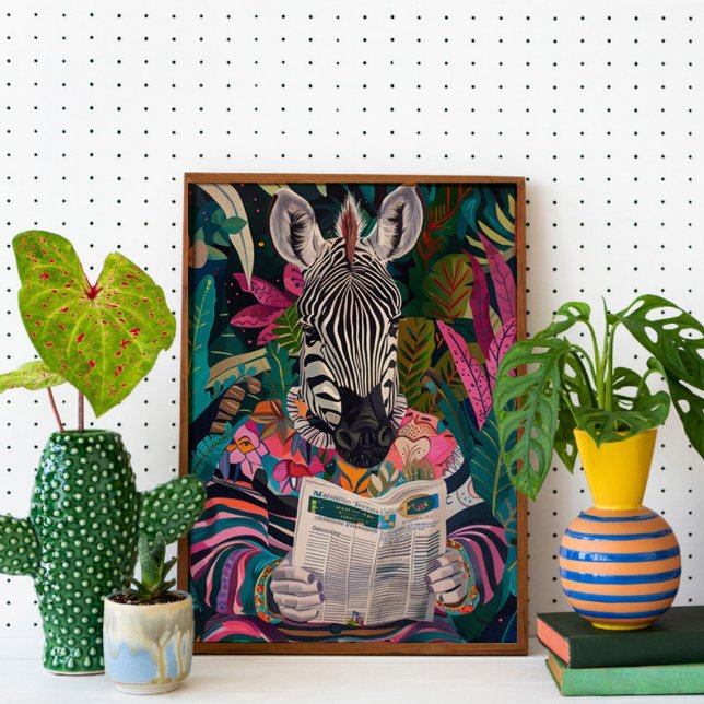 Zebra Reading a Book Maximalist Animal Art Poster (Creator Uploaded)