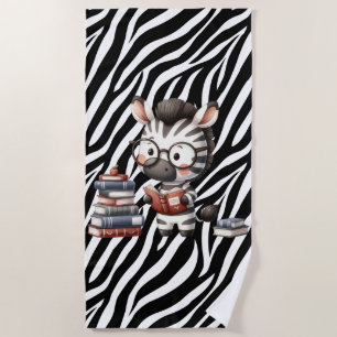 Zebra Reading Books. Beach Towel