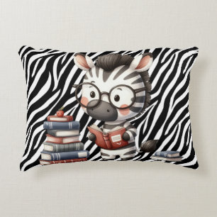 Zebra Reading Books. Decorative Cushion