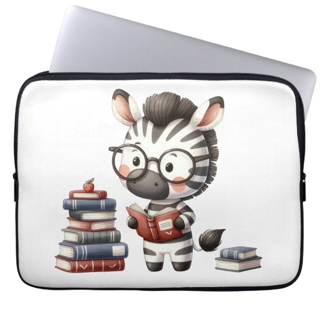 Zebra Reading Books. Laptop Sleeve (Front)