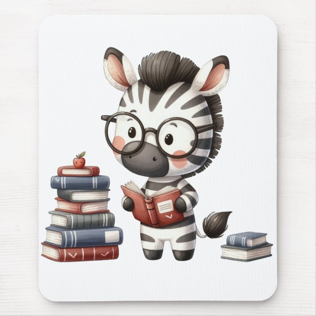 Zebra Reading Books. Mouse Mat (Front)
