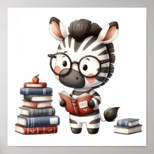 Zebra Reading Books. Poster