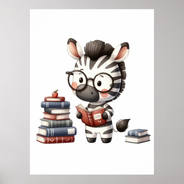 Zebra Reading Books. Poster (Front)