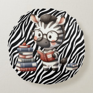 Zebra Reading Books. Round Cushion