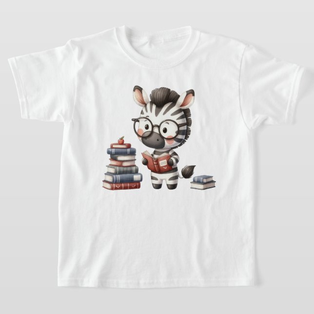 Zebra Reading Books. T-Shirt (Laydown)
