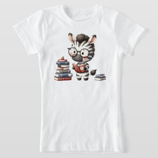 Zebra Reading Books. T-Shirt (Laydown)