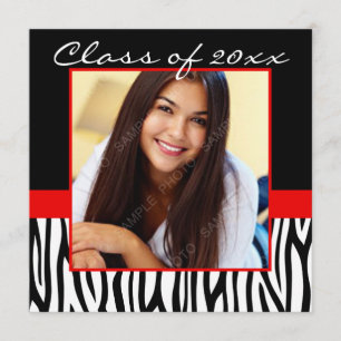 Zebra Red Black Photo Graduation Invitation