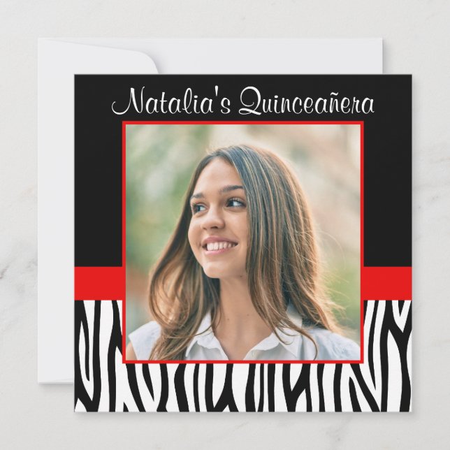 Zebra Red Photo Quinceanera Invitations (Front)