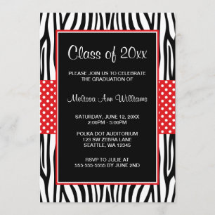 Zebra Red Polka Dot Graduation Announcement