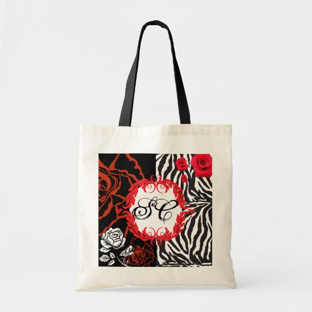 Zebra & Red Roses, Customisable Tote Bag (Front)