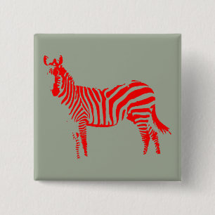 Zebra Red Silhouette Button Badge Pin