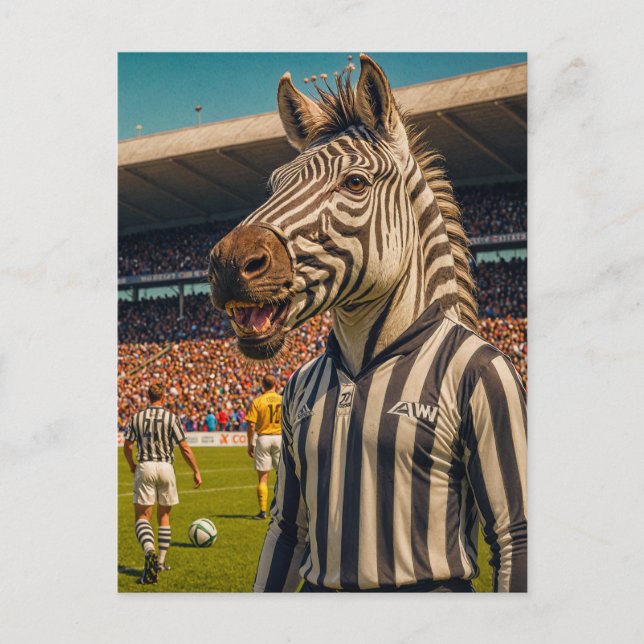 Zebra referee at a soccer game postcard (Front)