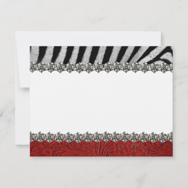 Zebra Rhinestone Red Leather Thank You Notes (Front)