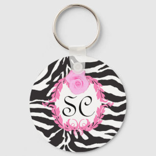 Zebra & Rose Custom Keychain